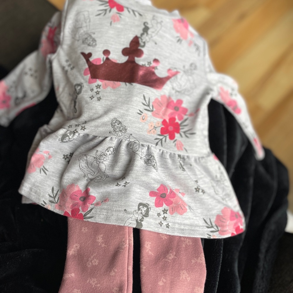 Top cotton girls top with crown on front with matching pants size 12 months